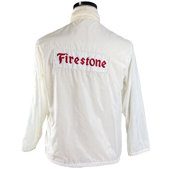 Vintage 60s Firestone White Racing Jacket With Red Stripe & Embroidered Logo M - Picture 2 of 13